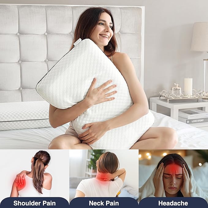 Casual Living Memory Foam Pillow Standard Size Bed 1-Pack with Hypoallergenic Removable Washable Cover for Back Stomach and Side Sleepers for Dorm Essentials, 16-inch x 29-inch, White