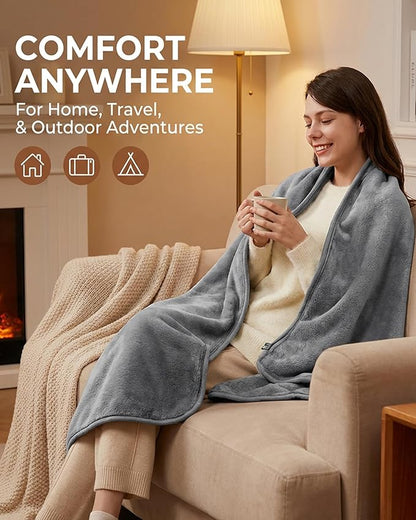Cordless Heated Blanket, Battery Operated Portable Heated Throw with Rechargeable Battery Pack, Ultra-Soft Faux Rabbit Fur for Couch, Office, Camping & Travel