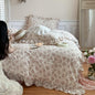 BuLuTu Gauze Cotton Floral Duvet Cover Full, Vintage Floral Pattern Comforter Cover Teens Girls Quilt Cover Full with Ruffles, Ultra Soft Breathable Bedding Set, Pink Poeny Pattern
