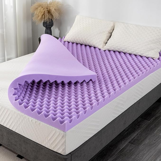 2 Inch Egg Crate Cal King Memory Foam Mattress Topper, Cooling Gel Infused Foam Mattress Topper for Pressure Relief, CertiPUR-US Certified Cal King Bed Topper, Purple, 72"×84"