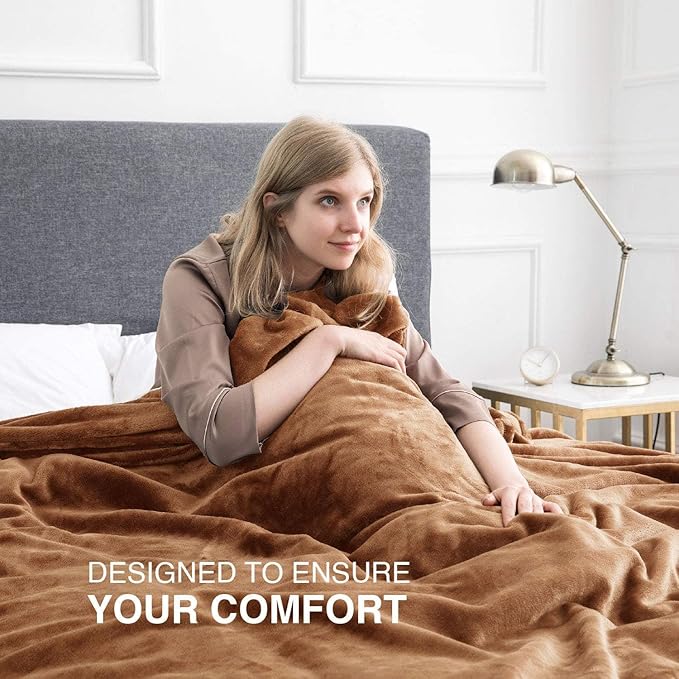 IR Imperial Rooms Fleece Blankets Queen Size 90 x 90 Inches - Super Soft Fluffy Throw Blanket for Sofa and Bed - Warm and Cozy Lightweight 400 GSM Microfiber Bed Throws Blankets (Queen, Camel)