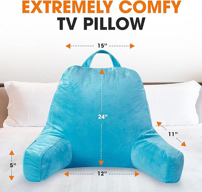 Cheer Collection Reading Pillow with Arms – Portable Bed Pillow for Sitting Up & Support, Hollow Fiber-Filled Back Rest Pillow for Sitting in Bed & Couch, Machine Washable, Sky Blue