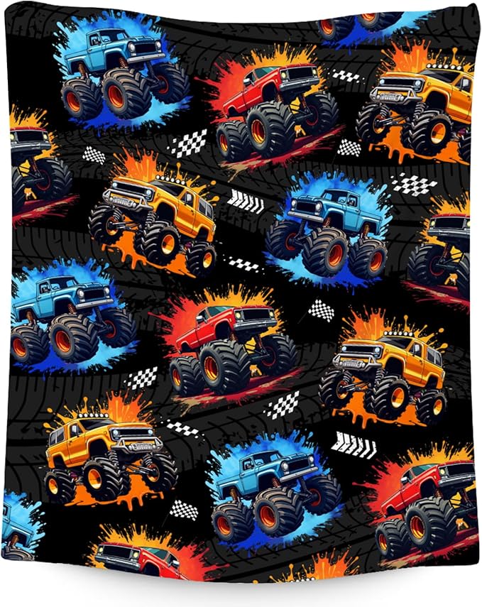 Boys Blanket - Truck Blankets for Kids Toddler - Plush Cozy Flannel Small Throws - Car-Themed Gifts for Son (40"x50")