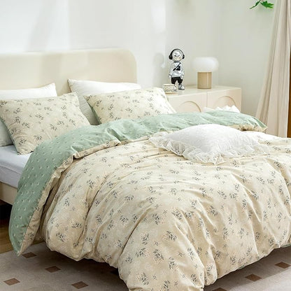 Jane yre Floral Duvet Cover King, Brushed Microfiber 3 Pieces Bedding Set King, Garden Style Flower Pattern Flower Duvet Cover, with Zipper Closure, Luxury Soft Breathable Comfy
