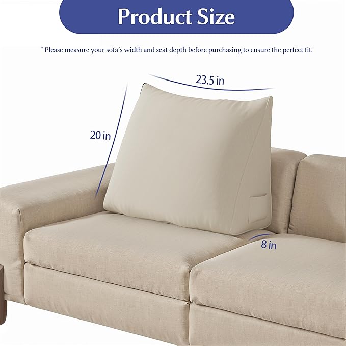 WOWMAX Back Pillow for Bed Sitting up-Bed Wedge Pillow Back Support Pillows for Bed & Sofa Couch, 85% Linen 15% Cotton Blend, Natural Color