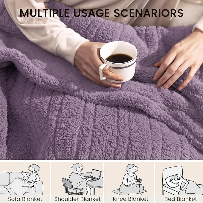 Heated Blanket Electric Blanket Throw - Fast Heating Blanket Throw Double Sided Sherpa Ultra Soft Cozy with 10 Heating Levels & 2-10 Hours Auto Off, Mashine Washable, 50 x 60 Inches, Purple