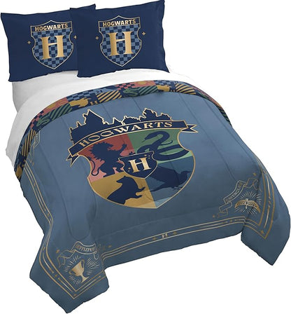 Jay Franco Duvet Cover Set – 3 Piece Comforter Cover and Sham Set, Super Soft Cozy Kids Bedding (Insert Not Included) Blue - Harry Potter, Queen