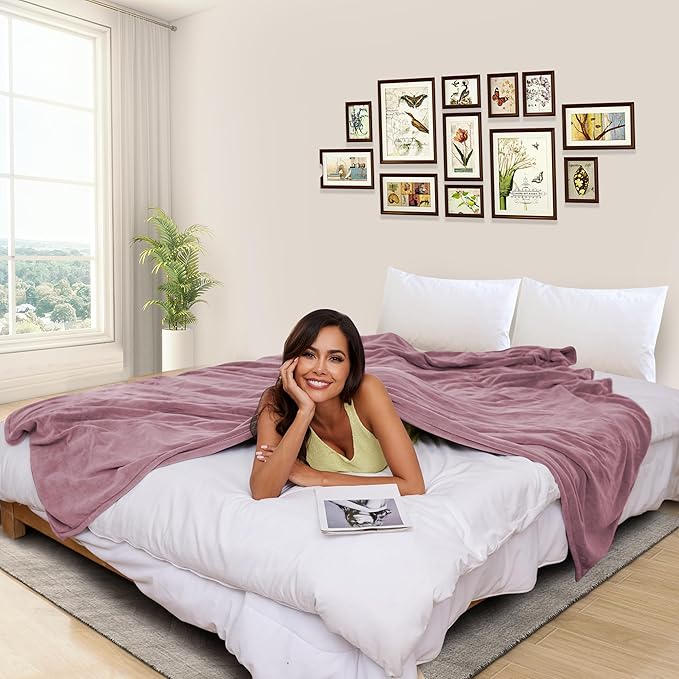 Electric Heated Blanket 62"x84" Twin Size, Soft Coral Fleece with 4 Heating Levels and 10 Hours Auto-Off, Machine Washable, Cozy Plush Fabric for Home, Purple