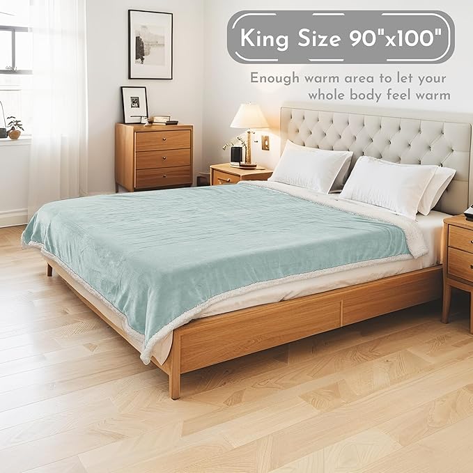 Electric Heated Blanket 90"x100" King Size Microplush Cover Blanket, 4 Heat Settings & 10 Hours Auto Off, Cozy & Warm for All Night, Machine Washable,Spring Green