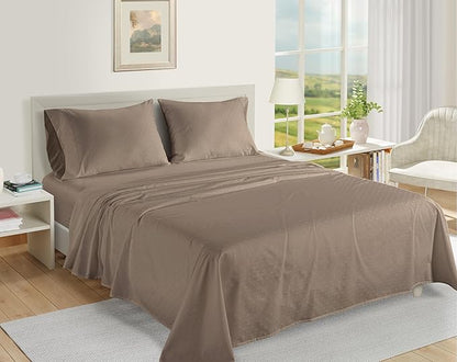 LANE LINEN 100% Egyptian Cotton Queen Sheet Set, Soft & Comfy Thick Fully Elasticized Mercerized Cotton Sheets Queen Size Set, No Pill Fade Resistant Elegant Jaquard Swiss Dot Queen Sheets- Taupe