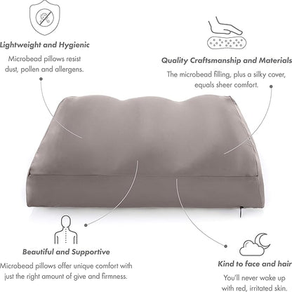 PILLOWY Cover Only for Premium Microbead Bed Pillow, Medium Extra Smooth - Ultra Comfortable Sleep with Silk Like Anti Aging Cover 85% Spandex/ 15% Nylon Breathable, Cooling Stone Grey