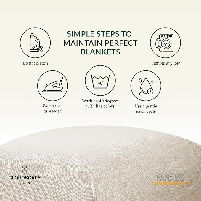 Cloud Scape Linen 100% Cotton Blanket King Size for Bed – Heavy & Soft, All Season, Winter Layering Blanket, Herringbone Weave, Best Gift for Christmas, fits Up to Cal King, 92x108, Ivory