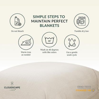 Cloud Scape Linen 100% Cotton Blanket King Size for Bed – Heavy & Soft, All Season, Winter Layering Blanket, Herringbone Weave, Best Gift for Christmas, fits Up to Cal King, 92x108, Ivory