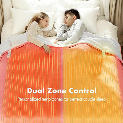 Queen Heated Blanket 84" x 90" - Flannel Sherpa Electric Blanket Queen Size with Dual Control, 5 Heating Levels & 10 Hours Auto Off, Heating Blanket with Overheat Protection for Home(Pink)
