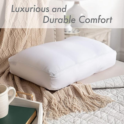 PILLOWY Premium Microbead Bed Pillow, Large Extra Fluffy But Supportive - Ultra Comfortable Sleep with Silk Like Anti Aging Cover 85% Spandex/ 15% Nylon Breathable, Cooling White