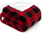 PAVILIA Buffalo Check Sherpa Blanket Throw Queen,Red Black Checkered Flannel Fleece Blanket,Christmas Plaid Warm Plush Microfiber Blanket for Couch Sofa,90x90 Inches