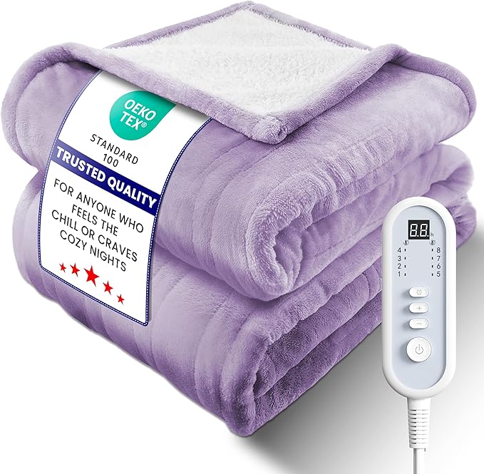 Electric Heated Blanket Twin, Ultra‑Cozy Premium Flannel & Sherpa, Even Heat Distribution & Stable Temp, 1–10H Auto‑Off, 8 Temps (86–125.6°F), Overheat Protection, Ideal Gifts for Grandma