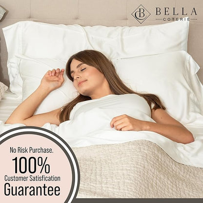 Bella Coterie Luxury Bamboo Viscose Cal King Size Sheet Set | 100% Organically Grown | Ultra Soft | Cooling for Hot Sleepers | 18" Deep Pocket [White]