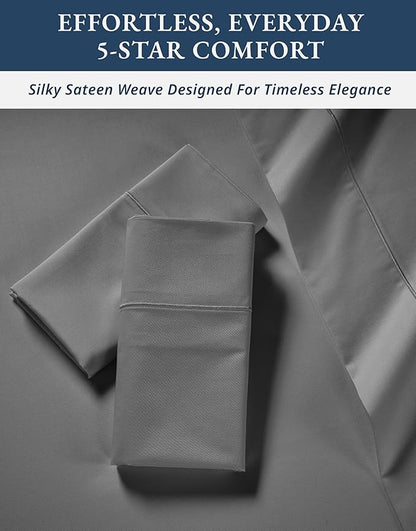 LANE LINEN 100% Egyptian Cotton Luxury Bedding Queen Sheet Set, Fade Resistant, No Pill, Naturally Cooling, Soft & Comfy Silky Smotth Sateen Weave Sheets - Charcoal Gray