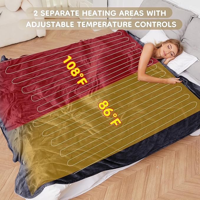 Electric Heated Blanket 84" x 90" Queen Size with Dual Control Warm Flannel Heated Blanket with 4 Heating Levels & 10 Hours Auto-Off, Fast Heating, Machine Washable, for Bedding - Dark Grey