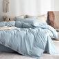 JELLYMONI 100% Washed Cotton Duvet Cover Full – Soft, Breathable Linen-Look Bedding with Natural Wrinkle Texture, Button Closure, 3-Piece Set (Mist Blue, 80"x90")