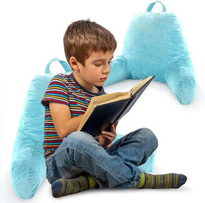 Cheer Collection Reading Pillow with Arms – Portable Bed Pillow for Sitting Up & Support, Hollow Fiber-Filled Back Rest Pillow for Sitting in Bed & Couch, Machine Washable, Sky Blue (Small)
