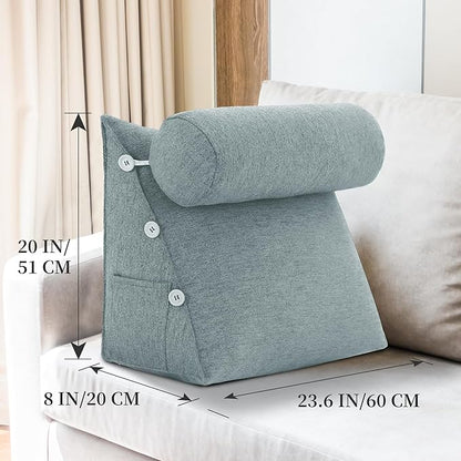 Bed Wedge Reading Pillow, Adjustable Reading Throw Cushion Triangular Pillow Wedge Couch Pillow for Lumbar Neck Back Support Pillow with Removable Cover