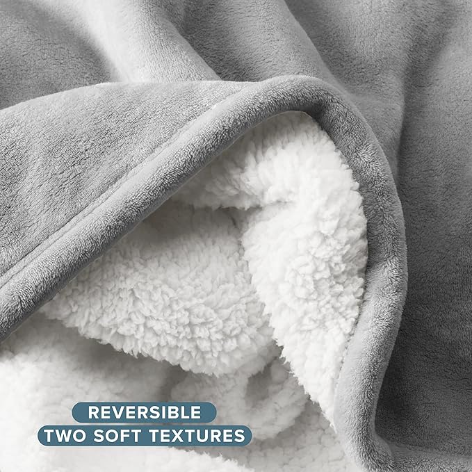 Bare Home Sherpa Fleece Blanket - Twin/Twin Extra Long - Blanket for Bed, Sofa, and Couch - Warm & Lightweight - Fluffy & Soft - Reversible (Twin/Twin XL, Light Grey)
