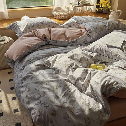 AOJIM Colorful Floral Print Duvet Cover Set for Kids Adults, Pure Cotton Aesthetic Comforter Cover Set 3pcs for Room Decor, 1 Soft Reversible Quilt Cover Twin Size and 2 Matching Pillowcases, No Quilt