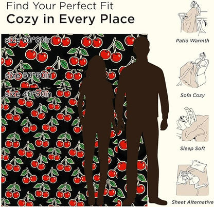 Cherry Blanket Gifts for Boys Girls Kids, Red Fruit Pattern Warm Soft Flannel Throw Blankets for Travel, Sofa, Living Room, Bedroom Decor, 40x50 in