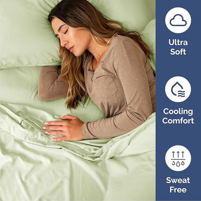 Queen Sheets Set 6 Piece - Bed Sheets Queen Size - Soft Hotel Luxury Bedding - Cooling, Comfy & Breathable - 1 Flat & 1 Fitted and 4 Pillowcases with Deep Pockets - Wrinkle and Fade Free - Light Sage