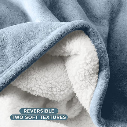 Bare Home Sherpa Fleece Blanket - Throw/Travel Size - Blanket for Bed, Sofa, and Couch - Warm & Lightweight - Fluffy & Soft - Reversible (Throw/Travel, Dusty Blue)