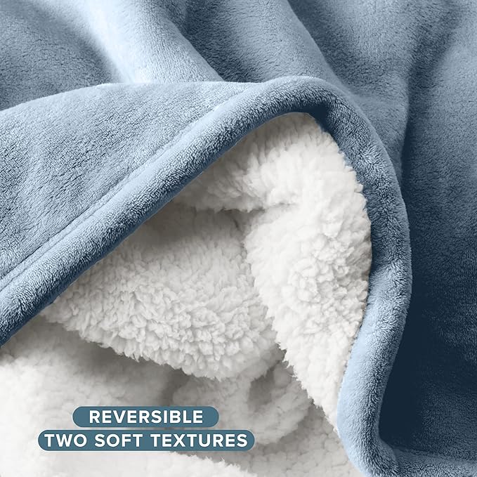 Bare Home Sherpa Fleece Blanket - Full/Queen Size - Blanket for Bed, Sofa, and Couch - Warm & Lightweight - Fluffy & Soft - Reversible (Full/Queen, Dusty Blue)