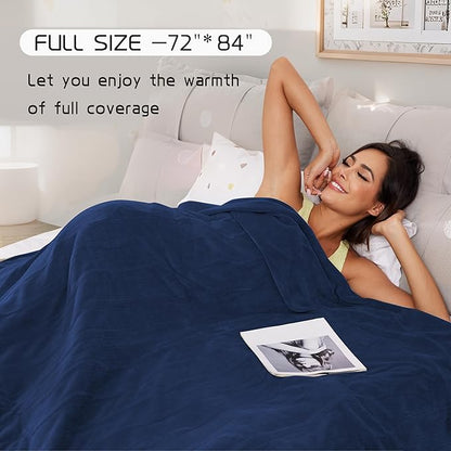 Heated Electric Blanket 72"x84" Full Size, Soft Coral Fleece Fast Heated Blanket with 4 Heating Levels and 10 Hours Auto-Off, Cozy Plush Fabric, Machine Washable - Home, Dark Blue