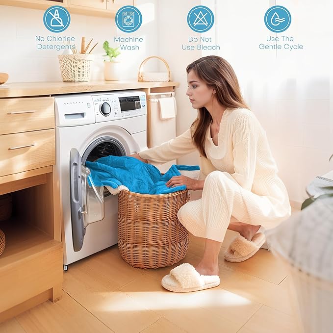 LUXIAN Electric Heated Blanket Twin Size 62"x84" -Flannel & Sherpa Fabric Dual-Sided, 6 Heat Settings & 1-10 Hours Auto Off, Machine Washable, Sea Breeze Blue