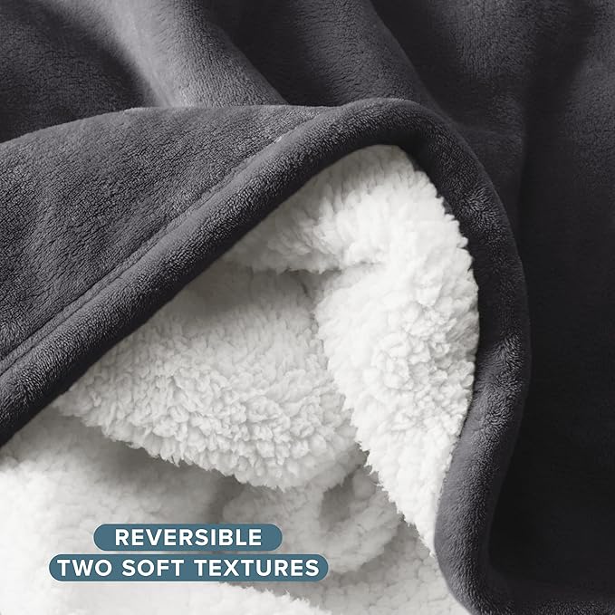 Bare Home Sherpa Fleece Blanket - King Size - Blanket for Bed, Sofa, and Couch - Warm & Lightweight - Fluffy & Soft - Reversible (King, Forged Iron Grey)