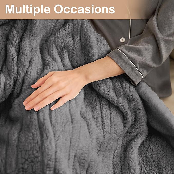 Electric Heated Blanket Queen Size 84"×90" Dual Control, 6 Heating Settings & 1-10H Auto Off, Heating Double Sided Plush Sherpa, Fast Heating, Machine Washable for Christmas Gift - Light Gray