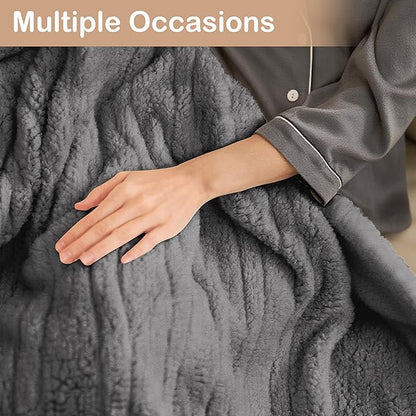 Electric Heated Blanket Queen Size 84"×90" Dual Control, 6 Heating Settings & 1-10H Auto Off, Heating Double Sided Plush Sherpa, Fast Heating, Machine Washable for Christmas Gift - Light Gray