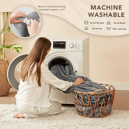 Homemate Electric Heated Blanket Twin Size - 62"x84" Heating Blanket Twin Size 1/2/4/6/8 Hours Auto-Off 10 Heat Level Over-Heat Protection Flannel Sherpa ETL Certification