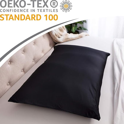PILLOWY Premium Microbead Bed Pillow, X-Large Extra Fluffy But Supportive - Ultra Comfortable Sleep with Silk Like Anti Aging Cover 85% Spandex/ 15% Nylon Breathable, Cooling Matte Black