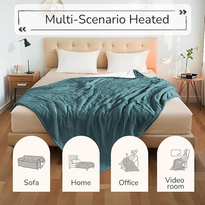 Electric Heated Blanket Throw Size 50"x60" - Dual-Sided with Microplush & Sherpa Fabric, 4 Heat Settings & 3 Hours Auto Off, Machine Washable - Teal