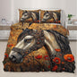 Horse Duvet Cover California King, Ancient Warhorses Bedding Set Bedroom Decor Red Poppy and Horse Comforter Cover and 2 Pillow Sham with Zipper Closure