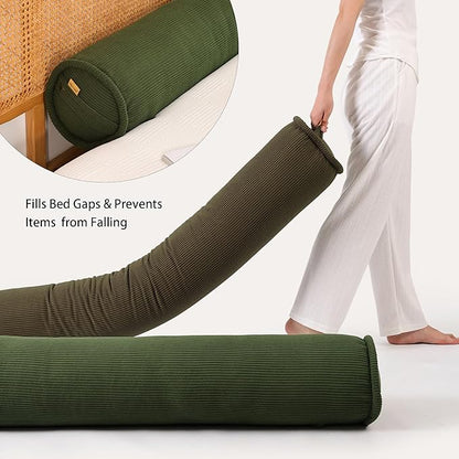 Long Pillow for Bed – Corduroy Round Bolster Pillow for Adults, Decorative Body Pillow for Sleeping or Sofa Support,59 x 7.87 Inches,Avocado Green