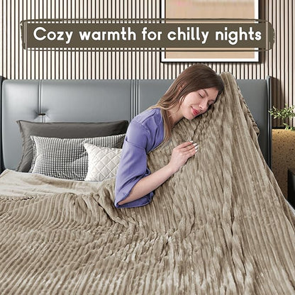 Heated Electric Blanket Queen Size 84''x90'', Dual Controller Soft Flannel with 10 Heat Settings 1-12 Hour Auto Off Large Blanket for Bed - Light Brown