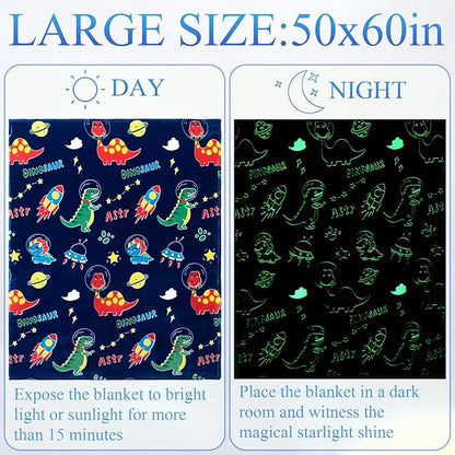 SALIMAH Glow in The Dark Blanket Dinosaur Gifts for Girls, Toys for Girls Boys Age 2 3 4 5 6 7 8 9 10 Year Old, Soft Kids Blankets Gifts for Grandkids Teens for Christmas Birthday, 50"x60"