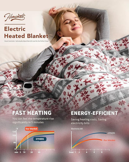 Homemate Electric Heated Blanket Full Size - 72"x84" Heating Blanket Full Size 1/2/4/6/8 Hours Auto-Off 10 Heat Level Over-Heat Protection Flannel Sherpa ETL Certification