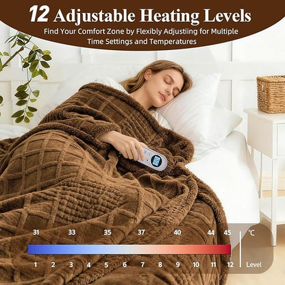Heated Blanket Electric Full, 74”x84“Heating Blanket Waffle with 12 Heat Levels, Fast Heating Blanket with 1-12 Timer Settings, Overheat Protection with ETL & FCC for Home Office Sofa