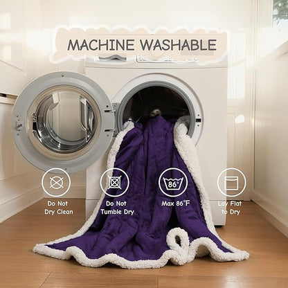 Electric Heated Blanket Throw Size 50"x60", Soft Flannel with Overheat Protection, 6 Adjustable Heat Settings & 3-Hour Auto-Off Timer, Fast Heating for Winter Comfort, Dark Purple