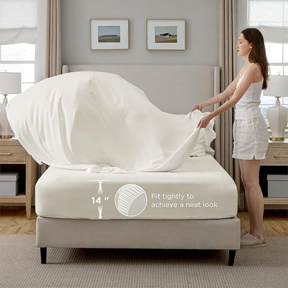 Bedsure Twin Comforter Set Ivory - Bed in a Bag Twin Size Bedding 5 Pieces, GentleSoft™ Pintuck Bed Set Gift for Family, Pinch Pleat Ivory Comforter with Sheets, Pillowcase & Sham