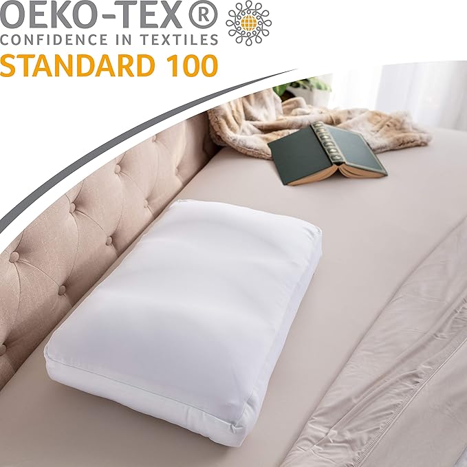 PILLOWY Premium Microbead Bed Pillow, Medium Extra Fluffy But Supportive - Ultra Comfortable Sleep with Silk Like Anti Aging Cover 85% Spandex/ 15% Nylon Breathable, Cooling White